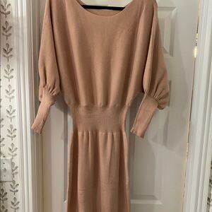 Elegant Tan Knit Sweater Dress